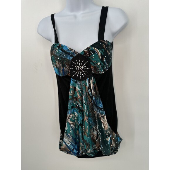 Y2K Boho Vintage Beaded Sequins Print Mesh  Crop Top Women V Neck  Camis esmeral - Picture 5 of 11